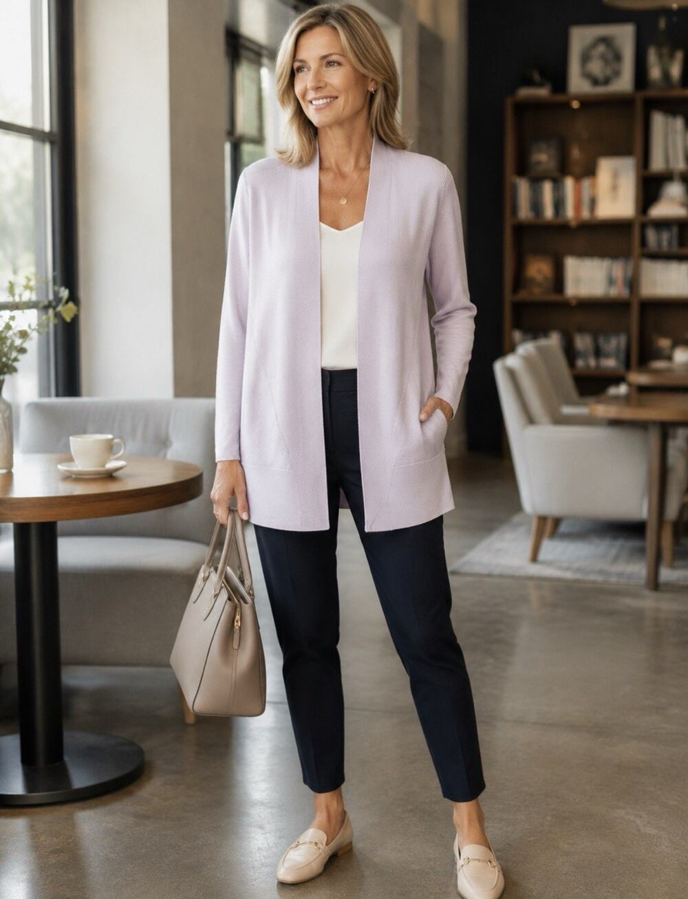 Chico’s Women’s Cardigan Sweater Pink Open Front Size 2 Large